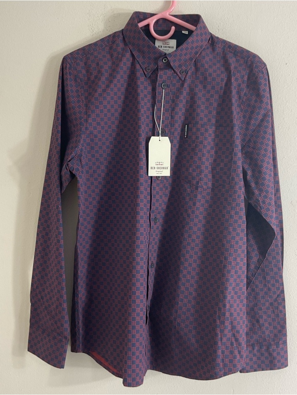 Ben Sherman Shirt The Original Mens Size Medium Purple Geometric Pattern NWT